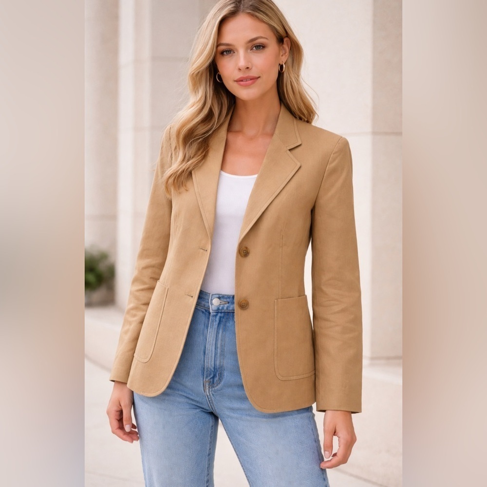 Massimo Dutti Womens Classic Linen Blazer Career Casual Office Tan Size 42/US 10